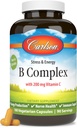 Carlson - B Complexo Balanceado B Vitaminas com Vitamina C - Stress, Energia e Imune Complexo B Vitamina para Mulheres e Homens - 180 Cápsulas Vegetarianas