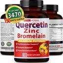 Premium High Purity Quercetin 98% com cápsulas de bromelaína para máxima potência com chá verde Ashwagandha - Suporta energia de força global para a saúde - 150 dias de fornecimento