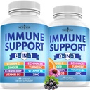 NOVA IDADE 8 em 1 Suplemento de reforço de suporte imunológico com Echinacea, Vitamina C e Zinco 50mg, Vitamina D 5000 UI, Curcumina e Ginger Açafrão, B6, Elderberry 120 contagem (Pacote de 2)