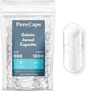 PureCaps EUA - Cápsulas de Gelatin Pill Vazio Tamanho 000 1.000 comprimidos integrados Clear® Não-GMO Certified SLS, Gluten, Preservative Free