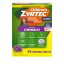 Zyrtec Children's Dye-Free Chewables para 24 horas de alívio de alergia, 10 mg de Cloridrato de Cloridrato de Cloridrato de Anti-histamínico Comprimidos, Crianças Alergia Medicina Alivia Espirros e Comichão Garganta, Uva, 24 quilates