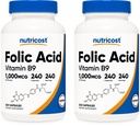 Ácido Fólico Nutricost (Vitamina B9) 1000 mcg, 240 cápsulas (2 frascos)