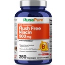 NusaPure Flush Free Niacin 500mg 250 caps (Vegan,Não-GMO & Vegan) Bioperine