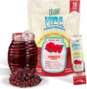 Hidratação + Energia Mistura de bebida eletrolítica – Hibiscus Agua Fresca Flavor – Pó sem açúcar com cafeína, L-Theanina, Água de coco & Minerals – 15 Pacotes de vara de serviço único, Baixa Caloria