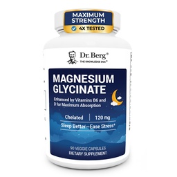 Dr. Berg Magnesium Glycinate 90ct – 4-in-1 Chelated for Muscle, Nerve, Sleep & Stress Support*– w/ D3, B6 & Zinc – 4X Lab-Tested – No Fillers – Formulated in USA, GMP-Certified