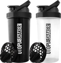 Utopia Home Protein Shaker garrafa - (Pacote de 2) 28-Onça Shaker garrafas para misturas de proteínas - Fitness Sports Classic Protein Mixer Shaker garrafa (Preto e claro / preto)