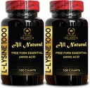 L-LYSINE 1000 mg Forma livre Aminoácido Essencial - Lip Health, Lysine Suplemento L-Lysine 1000mg, Suplemento Aminoácido Essencial para suporte imunológico e chiclete, Gluten Free - 2 garrafas 200 contagens