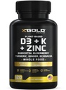 Vitamina D, K2, K1, Zinco, Quercetina, Amora, Açafrão, Ginger & Echinacea Suplemento alimentar inteiro 8 em 1- D3 5000 UI Baseado em plantas de Lichen, Vitamina K (K2 MK7, MK4, K1), D3 K2 Vitaminas -120 Cápsulas