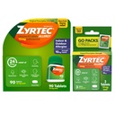 Zyrtec 24 horas comprimidos de alívio de alergia, Indoor & Outdoor Alergia Medicina com 10 mg de cloreto de cetirizina anti-histamínico, pacote de valor de um, 90 ct garrafa & Três, 1 ct Pacotes de viagem