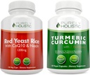 Arroz de Levedura Vermelha 1200mg & Niacin + Curcumina Turmérica Orgânica 700mg & Bioperine Fornecendo 95% Curcuminóides - 240 Cápsulas Vegetarianas