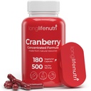 LongLifeNutri Cranberry Extract with Vitamina C & E - Pura fórmula concentrada, 500mg por serviço, 180 Cápsulas Vegetarianas, Saúde Trato Urinário & Bexiga, 6 Mês de Fornecimento, Made in USA