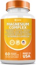 Suplemento Complexo de Magnésio, Clicinato 141mg Óxido 228mg Malato 58,5mg Citrato 62,4mg com Orotato Glycina Cloreto de Taurato Aspartato Gluconato Vitamina B, Suplementos Minerais 60 Cápsulas