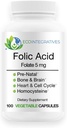 Folato de ácido fólico 5mg (B9) Pré-natal, Saúde reprodutiva, Homocisteína, Metabolismo, Cardiovascular, Osso, Suporte Imune, Alergénio Livre, Não OGM - 100 Cápsulas Vegan
