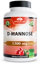 NaturaLife Labs Organic D-Mannose 1300 mg com extrato orgânico de cranberry 100 mg por serviço – 100 Cápsulas – Não-GMO, Sem glúten, Vegan