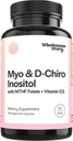 Myo-Inositol & D-Chiro Inositol Cápsulas com MTHF, Folato, Vitamina D, Suporte para a função ovariana, equilíbrio hormonal, e níveis de homocisteína, suplementos de fertilidade para as mulheres, 360 Contagem 40:1 Razão