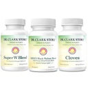 Dr Clark Store Kit de suporte e limpeza de intestines - com cascos de nozes pretos congelados, Wormwood e Craves-Ajuda a manter a função intestinal ideal