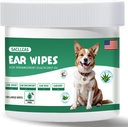 Wipes limpador de ouvido cão 100 Contagem, pH suave equilibrado para cera de ouvido, Odor & Itch alívio, hipoalergênico sem álcool com Aloe Vera, seguro para orelhas de cachorro