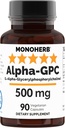 MONOHERB Alpha-GPC 500 mg - 90 Cápsulas Vegan, Nootrópico para suporte ao cérebro, Foco, Memória, Motivação e Energia
