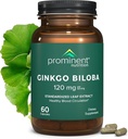 Nutrição proeminente Ginkgo Biloba 120mg - Ginkgo Biloba Leaf Extract, Suplementos de ervas para ajudar a apoiar memória e foco- Vegan, Não-GMO, Sem glúten, Sem soja, Fornecimento de 60 dias - 1 Pack