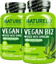 NATURELO Vegan B12 - Metil B12 com espirulina orgânica - Vitamina de alta potência B12 1000 mcg Metilcobalamina - Suporta humor saudável, energia, coração e saúde ocular - 90 cápsulas (Pacote de 2)