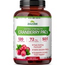 Zazzee Cranberry PACs, 72 mg PACs por cápsula, 2X Força, 100% Solúvel, 120 Cápsulas Vegan, 50:1 Extrato, 18,200 mg Força, Fast-Acting, Effective Urinary Tract Support, Made in the USA