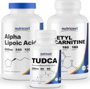 Ácido Alfa Lipóico de Nutricost 600mg, 240 Caps & Tudca 250mg, 60 Caps & Acetil L-Carnitina 500mg, 180 Caps