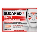PE Sudafed Sinus Pressure + Pain Relief Tablets, Maximum Strength, Non-Drowsy, OTC Sinus Relief Medicine with Acetaminophen Pain Reliever & Phinelephrine HCl Nasal Descongestionant, 24 ct