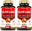5in1 Extrato de Folha de Oliva para 4 Meses 6050mg com Garcinia Cambogia, Chá Verde, Café Verde e Pimenta Preta - Saúde Cardiovascular, Bem-Estar & Suporte Imune - 2 Embalagens 60 Cápsulas