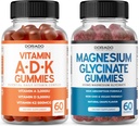 ADK Gummies Vitamina D3 K2 (60 contagem) Suplemento com D & K-10 Vegan Suplemento Framboesa Flavor - Magnésio Glicinato (60 contagem) - Glicinato Gummies para Adultos - Não OGM, Vegan & Made in USA