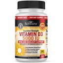 Vitamina D3 5000 UI (125 mcg) Suplemento de Suporte Imune Natural, Força Óssea, Função Músculo Saudável, com Azeite para Absorção Mais Alta, Glúten Livre e Não-GMO, Fornecimento de 1 ano, 360 Softgels