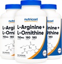 Nutricost L-Arginina L-Ornitina 750mg; 180 Cápsulas (3 frascos)
