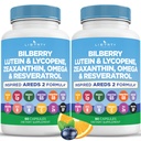 Vitaminas para a saúde dos olhos com Bilberry, Lutein & Zeaxanthin, Lycopeno, Resveratrol, Extrato de sementes de uva, Sementes de linho Astaxantina- AREDS 2-120 Cápsulas