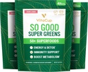 VitaCup Super Greens Smoothie & Juice Mix w/ 50+ Superalimentos Premium, Saúde Digestiva, Alívio Bloating, Detox, Gut Health w/Probióticos, Antioxidantes, Berry Lemon, 30 Servings Cada, 3 Bags