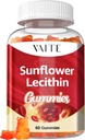 Pastilhas de lecitina de girassol 800mg - Vegan, Non-GMO, Soy-Free & Gluten-Free - Suporta nutrição diária, Mastigação fácil de digerir para adultos, Suplemento de lactação, Suporte de bem-estar natural - 60 Gummy Vegan