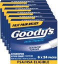 Dor de cabeça de Goody pó alívio da dor de força extra, alívio da dor de cabeça de ação tripla com aspirina, acetaminofeno e cafeína, 24 contagem, pacote de 6