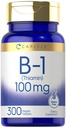 Carlyle B1 Vitamina 100mg ou 300 Comprimidos Suplemento para Mulheres e Homens como Thiamin HCl Vegan, Não-GMO & Gluten Free