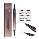 2-em-1 Caneta de sobrancelha curvada e Eyeliner com 10Pcs Stencils Brow, Lápis de sobrancelha de Microblading com 4 pontas de garfo e pontas precisas curvas, Lápis de sobrancelha impermeável e de longa duração para mulheres, Preto macio
