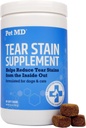 Pet MD Tear Stain Removedor para cães e gatos - Antioxidante Olho Cuidado Suplemento com Lutein, Cranberry, & Omega 3 & 6 - Gato e cão Tear Sabor Mastigador para peles brancas e leves - 60 CT