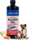 Óleo de salmão de linha de vida para animais de estimação, Omega-3 suplemento DHA EPA para cães e gatos, suporta pele, casaco, cérebro e coração saúde, frio – 32 onças