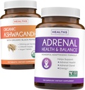 Ashwagandha & Adrenal (2-fornecimento de mês) Pacote de equilíbrio adrenal - Suporte Adrenal Natural de Ashwagandha & Cortisol (120 Caps) & Sistema Adrenal & Gerenciador de Cortisol L-Tyrosine Fatigue Support (120 Cap)