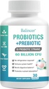 Probióticos e Prebióticos Orgânicos para Mulheres e Homens, 60 bilhões de UFC 10 Strains, Suporte Digestivo & Gut Saúde, Gás e Bloating, 30 Cápsulas