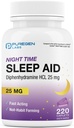 Puregen Labs Sleep Aid Caplets, Difenhydramine HCl 25mg - 220 Contagem .