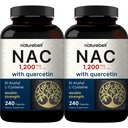 2 Embalagem NAC Supplement (N-Acetil Cysteine) com Quercetin, 1.200mg por serviço, 480 Cápsulas Suporte Antioxidante de Dupla Força para Imune, Fígado e Saúde do Pulmão – Não-GMO