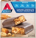 Atkins Caramel Chocolate Peanut Nougat Lanche, Lanche de proteína, Alta em Fibra, 2g de açúcar, Keto Friendly, 5 Contagem