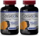 Catalase Anti Gray - Solução de cabelo cinza para homens e mulheres - Suplementos de cabelo Anti Gray Vitaminas - Cor de cabelo natural orgânico para cobertura de cabelo cinza - Produtos de cabelo para mulheres - 2 garrafas 120 Cápsulas