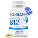 L-Metilfolato + B12 Metilcobalamina Blend 7,5mg - 60 Cápsulas - Ácido Fólico Ativo & Metilado B12-5-MTHF & B12 Suplemento para Homens e Mulheres - Não OGM, Sem glúten, Sem Enchimentos
