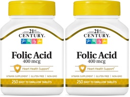 Ácido Fólico do Século XXI 400 mcg Comprimidos, 250 Contagem (Pacote de 2)