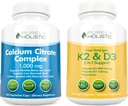 Puramente Holístico Citrato de cálcio 1000mg + Vitamina D3 125mcg K2 MK7 90mcg - 365 Cápsulas Vegan + 150 Cápsulas Vegetarianas Bundle - Made in USA