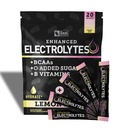 Pacotes de varinha de pó de electrólito melhorado (Lemon Berry 20 Packets) w/ 0 Açúcar + BCAAs + B- Vitaminas Suplemento de electrólito w Zinco de potássio e magnésio para Hidratação - Eletrólitos de Keto
