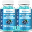 Biotin Gummies 15000mcg com colágeno para adultos Mulheres e homens - Cabelo, Pele e unhas Gummies com Biotina - Colágeno para mulher - Vegan, Não-GMO, Vitaminas capilares - 120 Conde, 2 Pack